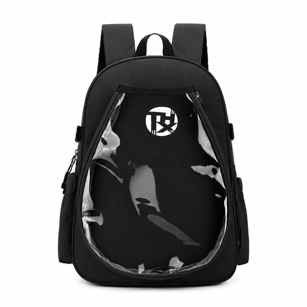 Black Sports Racket Backpack - Lightweight Casual Travel Bag with Separate Racket Compartment, Shoe Compartment, Bottle Pocket for Tennis, Badminton, Gym and Outdoor Use