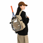 Khaki Sports Racket Backpack - Lightweight Casual Travel Bag with Separate Racket Compartment, Shoe Compartment, Bottle Pocket for Tennis, Badminton, Gym and Outdoor Use