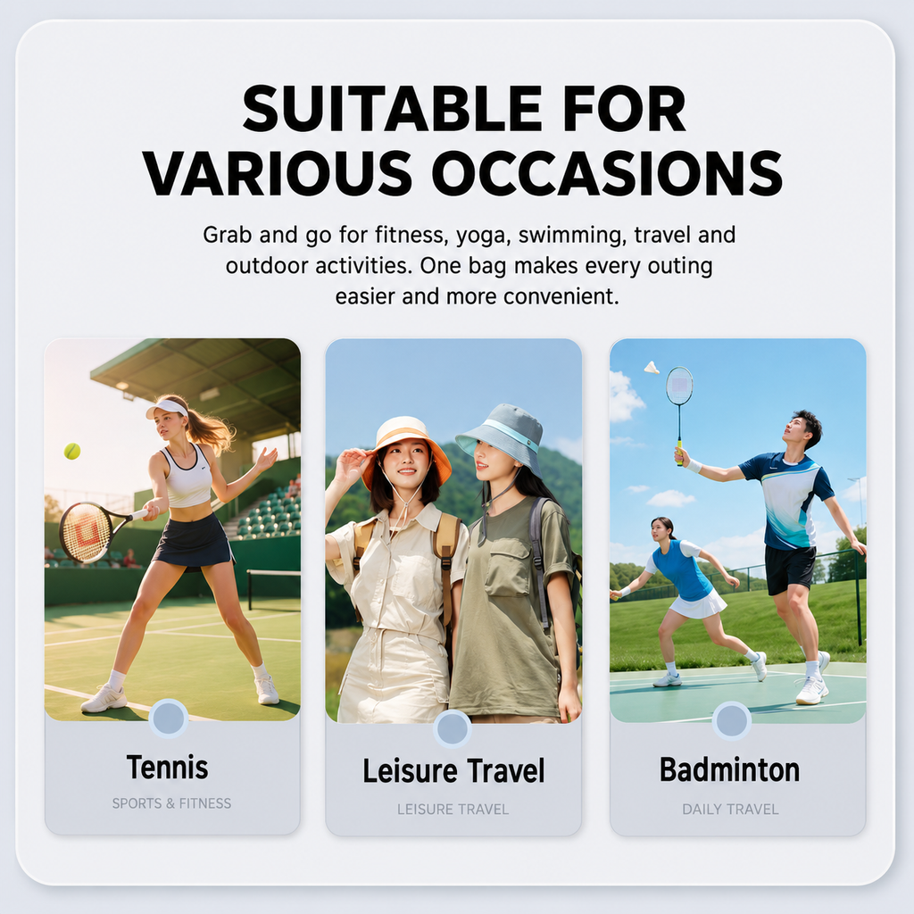 Khaki Sports Racket Backpack - Lightweight Casual Travel Bag with Separate Racket Compartment, Shoe Compartment, Bottle Pocket for Tennis, Badminton, Gym and Outdoor Use
