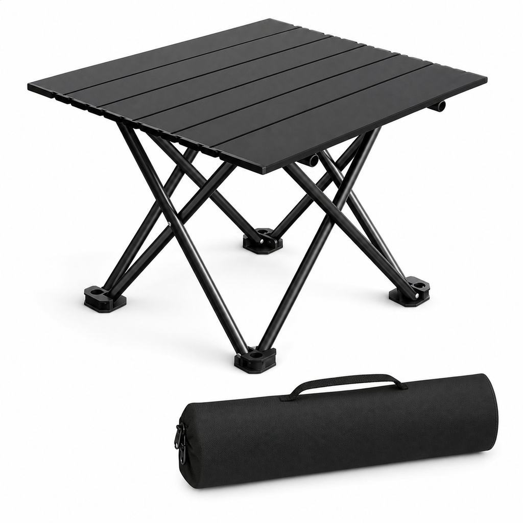 Black Portable Folding Table - 57*41cm Carbon Steel Compact Carry Design, Quick Setup and Space Saving Storage for Market Stalls, Camping and Outdoor Use