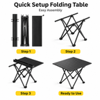 Black Portable Folding Table - 41 x 35 cm Carbon Steel Compact Carry Design, Quick Setup and Space Saving Storage for Market Stalls, Camping and Outdoor Use
