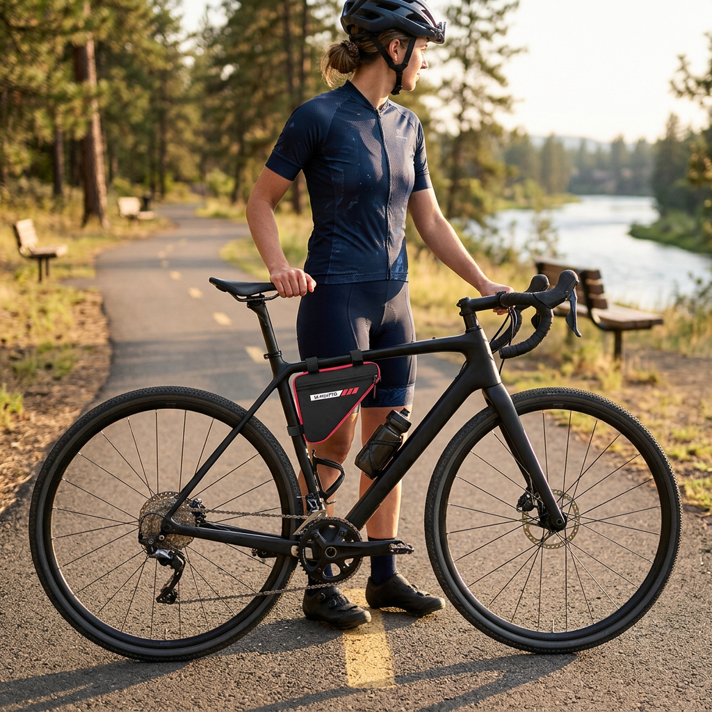 Black-red Bicycle Frame Bag - Triangular Storage Bag for Cycling, Outdoor Rides and Daily Commuting