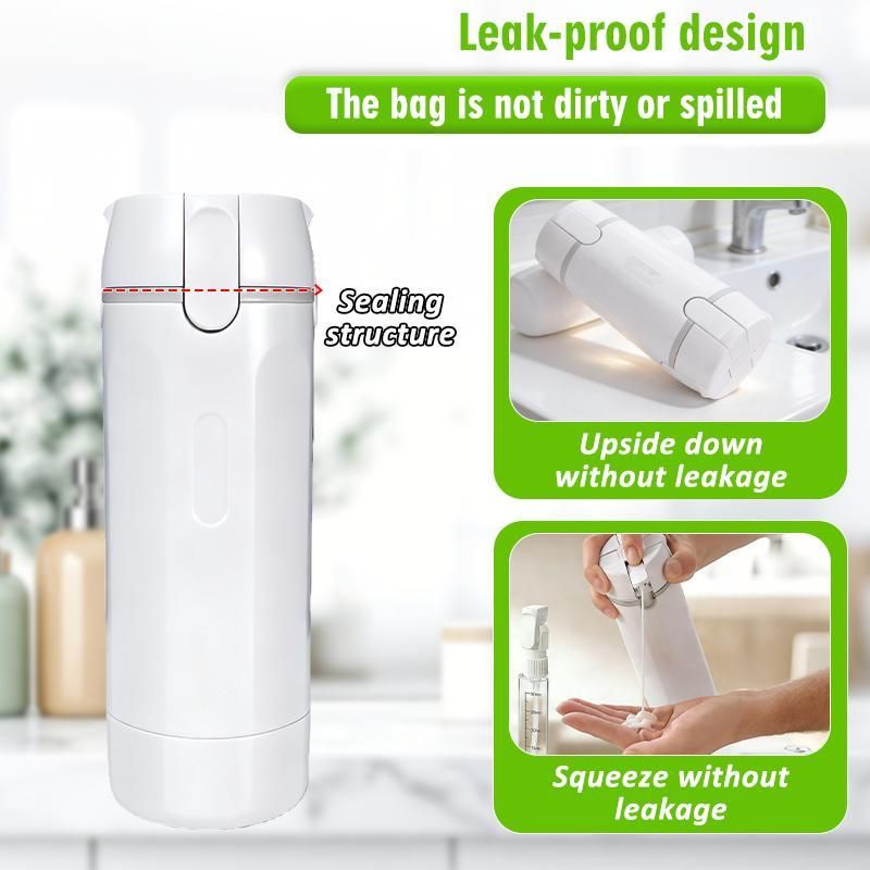 4-in-1 White Compact Travel Cosmetic Dispenser Bottle - 4 x 30ml Refillable Pump Toiletries Containers, Lockable & Leakproof Design, Space-Saving & Free Labels for Shampoo Lotion Cream Perfume