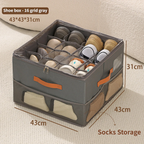 Gray Foldable Shoe Storage Box with Dustproof Clear Top Window, 16 Grid Dividers, Sock Pockets & Handle - Moisture Resistant Oxford Shoe Organizer, Free Installation and Compact for Closet Bedroom Home Storage