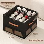 Black Foldable Shoe Storage Box with Dustproof Clear Top Window, 16 Grid Dividers, Sock Pockets & Handle - Moisture Resistant Oxford Shoe Organizer, Free Installation and Compact for Closet Bedroom Home Storage