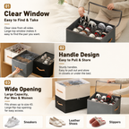 Beige Foldable Shoe Storage Box with Dustproof Clear Top Window, 12 Grid Dividers & Handle - Moisture Resistant Oxford Shoe Organizer, Free Installation and Compact for Closet Bedroom Home Storage