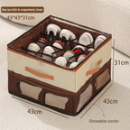Beige and Coffee Foldable Shoe Storage Box with Dustproof Clear Top Window, 16 Grid Dividers, Sock Pockets & Handle - Moisture Resistant Oxford Shoe Organizer, Free Installation and Compact for Closet Bedroom Home Storage