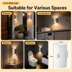 2-Pack Black and White Rechargeable Magnetic Dual Direction Wall Lamp - Widely Triple Sensing, 15s Automatic Timing & Constant On Mode, 3 Colours and 4 Brightness Levels for Hallways and Bedrooms