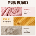 5 Piece Dark Blue Waffle Weave 100% Cotton Towel Set - Quick Dry Absorbent Bath Towel, 2 x Towels and 2 x Face Towels with Hanging Hook for Home and Guest Use