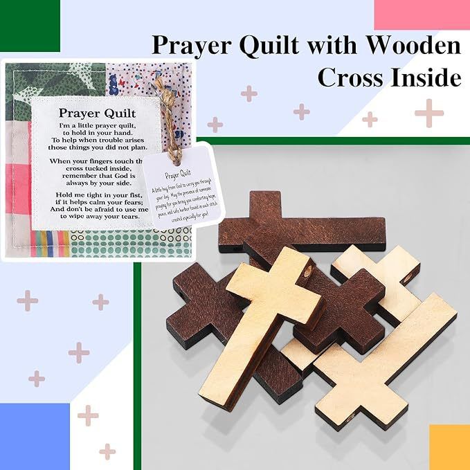 6-Piece Pocket Prayer Quilts with Cross Inside (Style 1) - Mini Cloth and Cotton Cross Keepsakes, Compact Christian Encouragement Gifts for Church, Easter, Weddings and Care Visits
