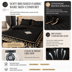 Grey and Gold European Soft Brushed Quilted Bed Skirt + 2 Pillowcases Set - Breathable Padded 180 x 220CM Mattress Cover with Lace Trim and 45CM Elevated Valance, All Season Dust Protection