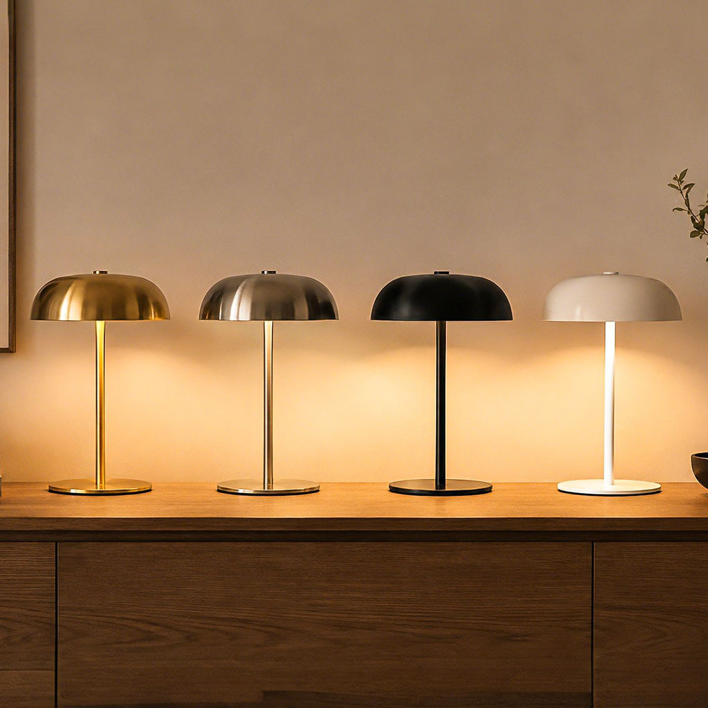 Silver Metal Mushroom Table Lamp with Top Touch Control, 3 Colour Mode & Stepless Dimming - USB-C Rechargeable Night Light, Stable Base and High-Transmittance Shade for Bedside and Dining