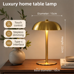 Gold Metal Mushroom Table Lamp with Top Touch Control, 3 Colour Mode & Stepless Dimming - USB-C Rechargeable Night Light, Stable Base and High-Transmittance Shade for Bedside and Dining