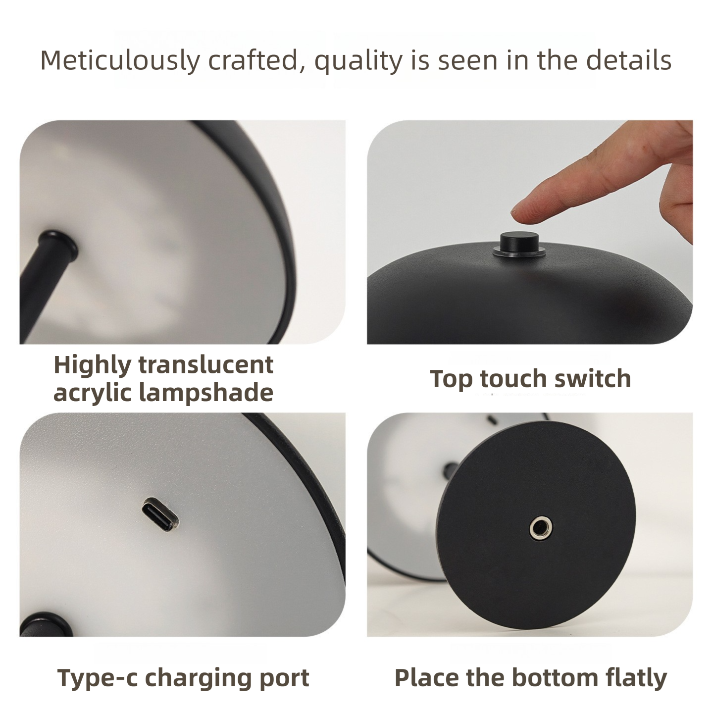 Gold Metal Mushroom Table Lamp with Top Touch Control, 3 Colour Mode & Stepless Dimming - USB-C Rechargeable Night Light, Stable Base and High-Transmittance Shade for Bedside and Dining