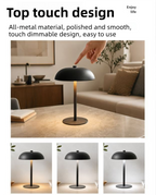 Black Metal Mushroom Table Lamp with Top Touch Control, 3 Colour Mode & Stepless Dimming - USB-C Rechargeable Night Light, Stable Base and High-Transmittance Shade for Bedside and Dining