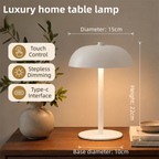 White Metal Mushroom Table Lamp with Top Touch Control, 3 Colour Mode & Stepless Dimming - USB-C Rechargeable Night Light, Stable Base and High-Transmittance Shade for Bedside and Dining