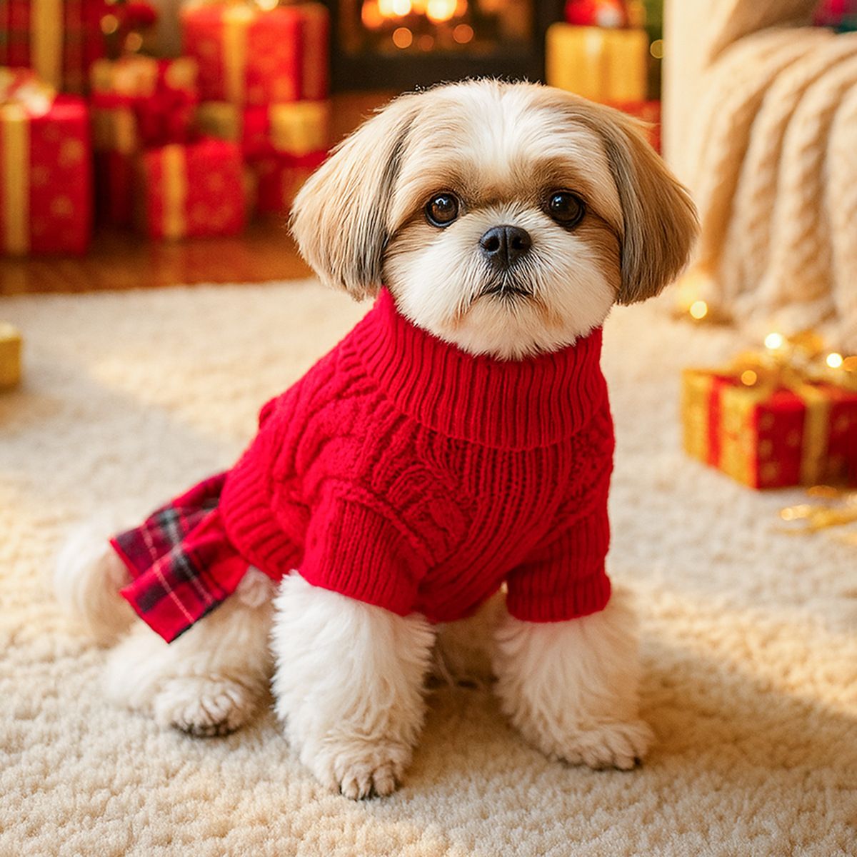 Red  S Size Reindeer antler design bow-knot Christmas Pet Knitted Dress - Acrylic Dog and Cat Jumper, Lightweight Festive Winter Outfit for Pets, Holiday Photos and Celebrations