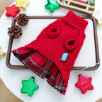 Red  M Size Reindeer antler design bow-knot Christmas Pet Knitted Dress - Acrylic Dog and Cat Jumper, Lightweight Festive Winter Outfit for Pets, Holiday Photos and Celebrations
