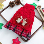 Red  L Size Reindeer antler design bow-knot Christmas Pet Knitted Dress - Acrylic Dog and Cat Jumper, Lightweight Festive Winter Outfit for Pets, Holiday Photos and Celebrations