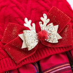 Red  XL Size Reindeer antler design bow-knot Christmas Pet Knitted Dress - Acrylic Dog and Cat Jumper, Lightweight Festive Winter Outfit for Pets, Holiday Photos and Celebrations