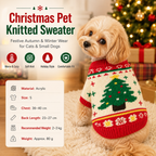 Red and Green  S Size Christmas tree pattern Christmas Pet Knitted Dress - Acrylic Dog and Cat Jumper, Lightweight Festive Winter Outfit for Pets, Holiday Photos and Celebrations