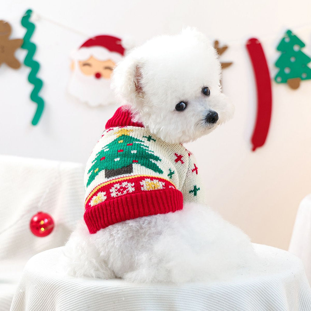 Red and Green  M Size Christmas tree pattern Christmas Pet Knitted Dress - Acrylic Dog and Cat Jumper, Lightweight Festive Winter Outfit for Pets, Holiday Photos and Celebrations
