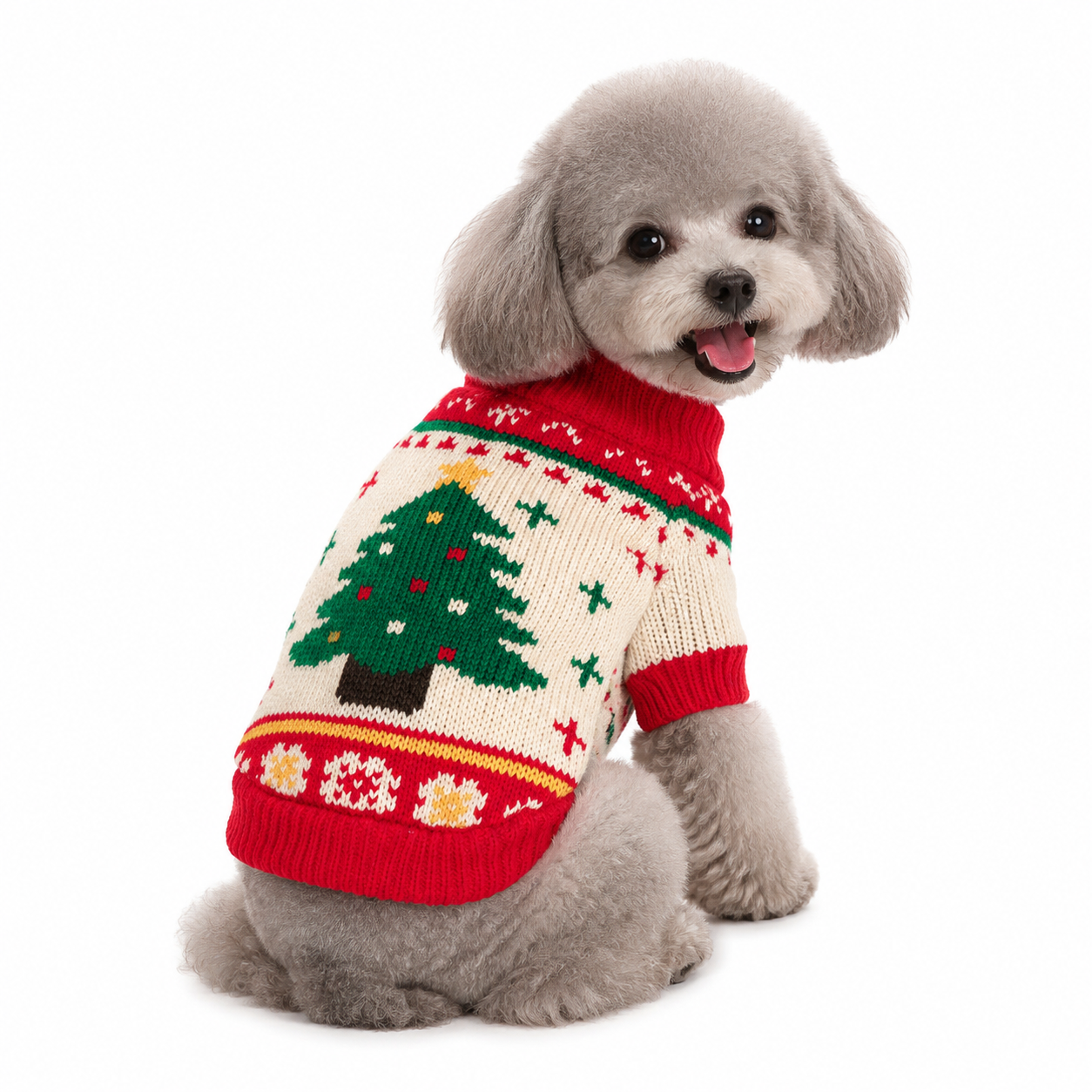 Red and Green  L Size Christmas tree pattern Christmas Pet Knitted Dress - Acrylic Dog and Cat Jumper, Lightweight Festive Winter Outfit for Pets, Holiday Photos and Celebrations