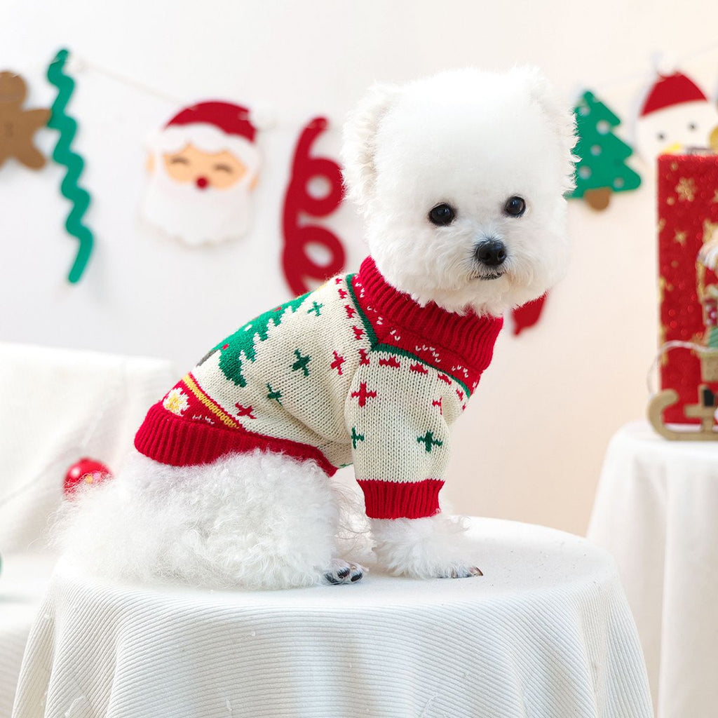 Red and Green  L Size Christmas tree pattern Christmas Pet Knitted Dress - Acrylic Dog and Cat Jumper, Lightweight Festive Winter Outfit for Pets, Holiday Photos and Celebrations