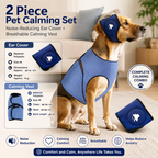 Blue M Size Dog Anxiety Relief Set - Breathable Mesh Calming Vest and Noise Reducing Earmuffs for Dogs, Thunderstorm and Fireworks Stress Support