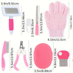 Blue 8-Piece Pet Grooming Kit - Nail Clippers, Slicker Brush, Flea Comb & Bath Glove for Dogs Cats Rabbits, Complete Home Care Pet Set