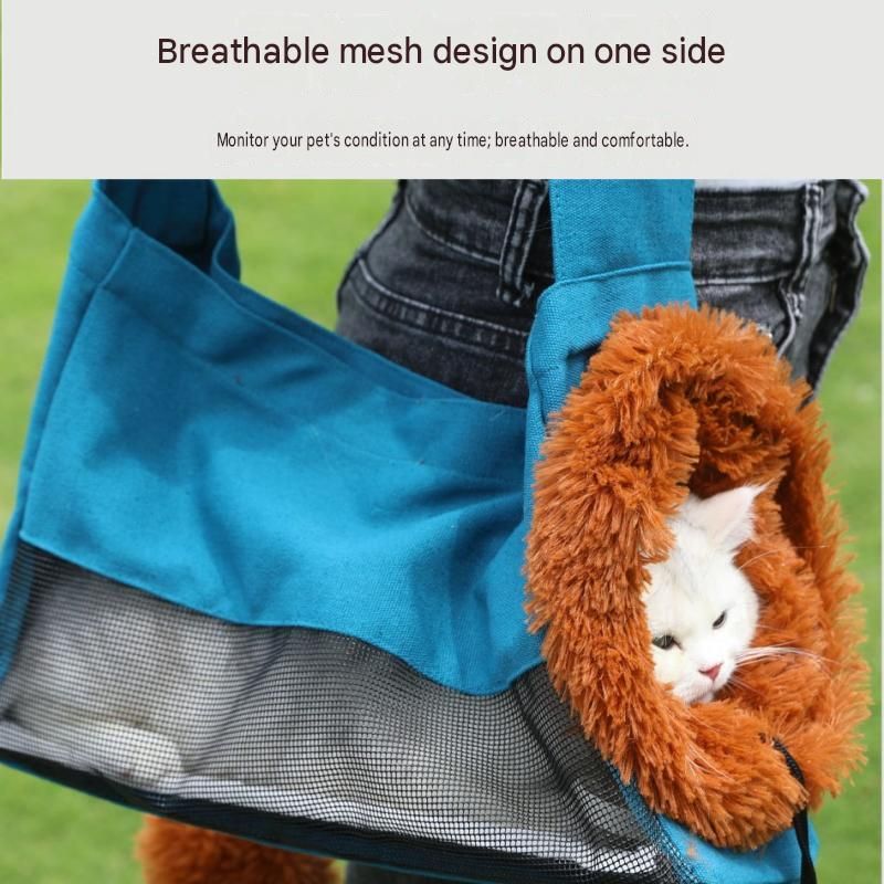 Lion Style Canvas Pet Carrier Grey Bag（small size 35*12*24cm） - Adjustable Head Opening, Breathable Mesh, 8cm Wide Shoulder Strap, PE Support Base, Portable Crossbody Sling for Cats and Small Dogs, Travel Friendly Design