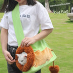 Lion Style Canvas Pet Carrier Blue Bag（small size 35*12*24cm） - Adjustable Head Opening, Breathable Mesh, 8cm Wide Shoulder Strap, PE Support Base, Portable Crossbody Sling for Cats and Small Dogs, Travel Friendly Design