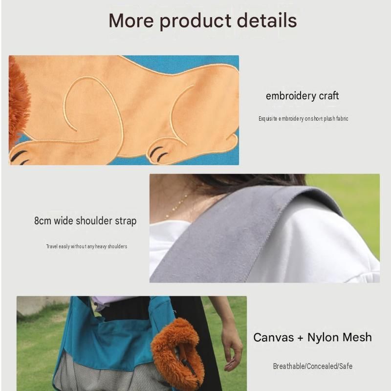 Lion Style Canvas Pet Carrier Blue Bag（small size 35*12*24cm） - Adjustable Head Opening, Breathable Mesh, 8cm Wide Shoulder Strap, PE Support Base, Portable Crossbody Sling for Cats and Small Dogs, Travel Friendly Design