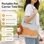 Lion Style Canvas Pet Carrier Grey Bag（big size 45*12.5*29cm） - Adjustable Head Opening, Breathable Mesh, 8cm Wide Shoulder Strap, PE Support Base, Portable Crossbody Sling for Cats and Dogs, Travel Friendly Design