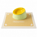 Pet Feeding Set - 15 Degree Tilted Ceramic Yellow Bowl and Yellow Non-Slip PVC Mat, Detachable Design, Easy Clean Cat Dog Food Water Dish