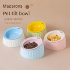Pet Feeding Set - 15 Degree Tilted Ceramic Blue Bowl and Blue Non-Slip PVC Mat, Detachable Design, Easy Clean Cat Dog Food Water Dish