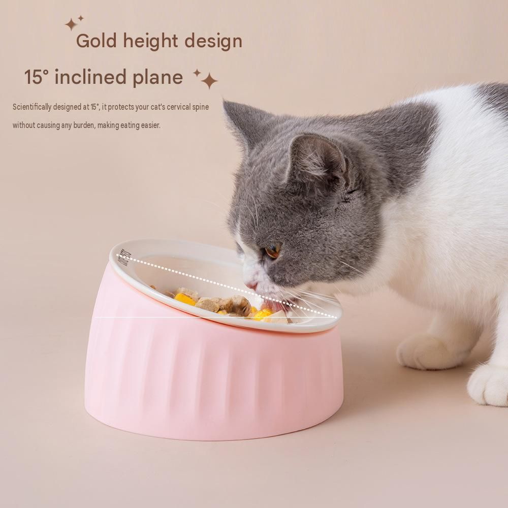 Pet Feeding Set - 15 Degree Tilted Ceramic Blue Bowl and Blue Non-Slip PVC Mat, Detachable Design, Easy Clean Cat Dog Food Water Dish