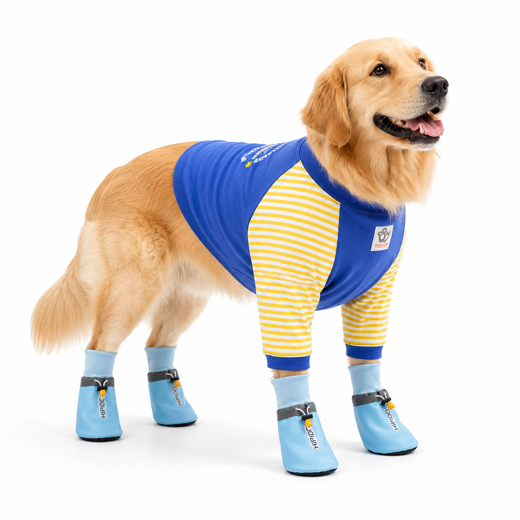 Blue 3XL Size Dog Protective Care Set - Polyester Elbow Sleeve, Adjustable Taffeta Dog Boots with Non-Slip Sole, Breathable Joint Support Clothing and Paw Protection