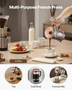 French Press Coffee Maker, 1 Liter Borosilicate Glass Coffee Press Tea Maker with Stainless Steel Filter, Large Glass French Presses Cold Brew for Camping Travel Home Kitchen, Copper