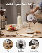 French Press Coffee Maker, 1 Liter Borosilicate Glass Coffee Press Tea Maker with Stainless Steel Filter, Large Glass French Presses Cold Brew for Camping Travel Home Kitchen, Silver