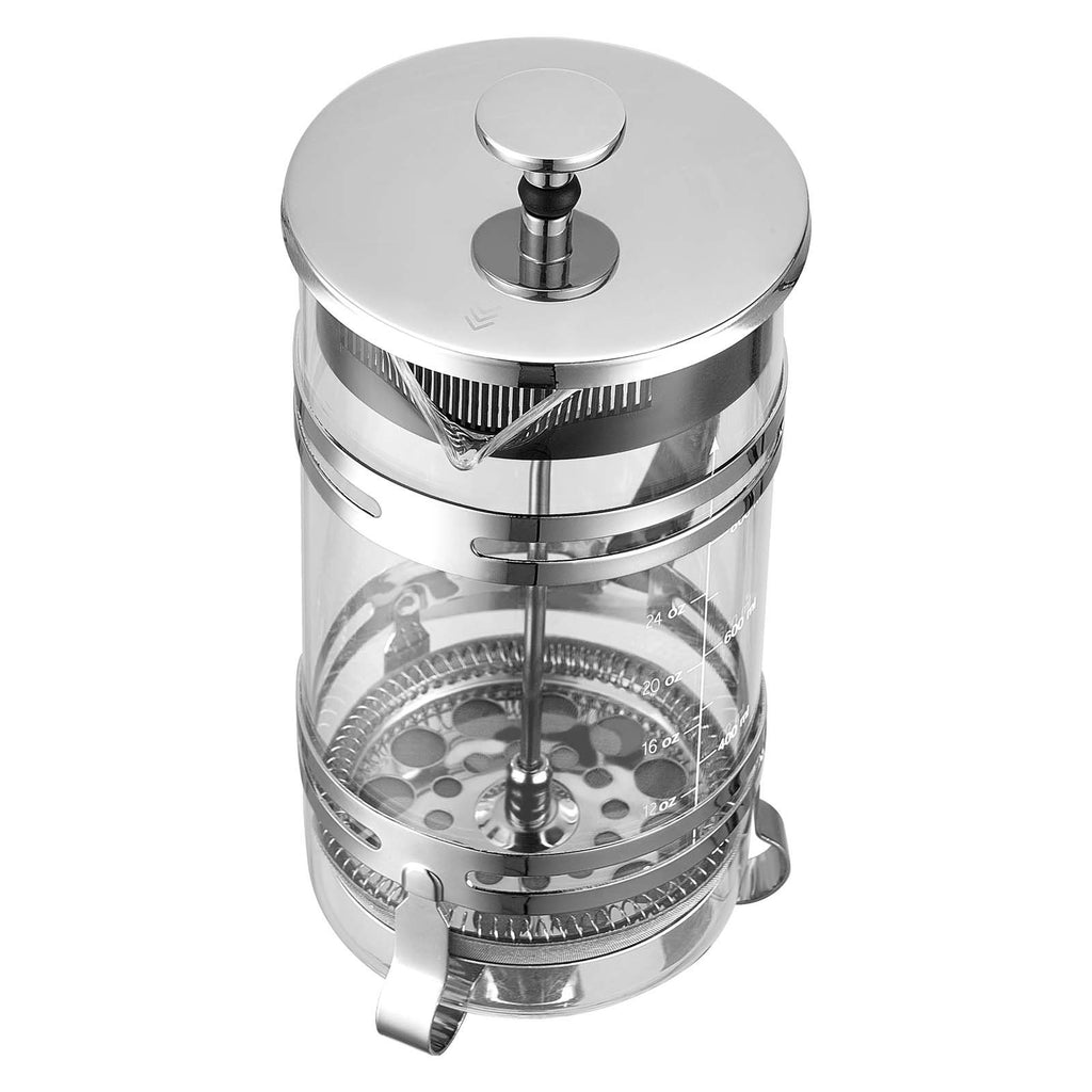 French Press Coffee Maker, 1 Liter Borosilicate Glass Coffee Press Tea Maker with Stainless Steel Filter, Large Glass French Presses Cold Brew for Camping Travel Home Kitchen, Silver