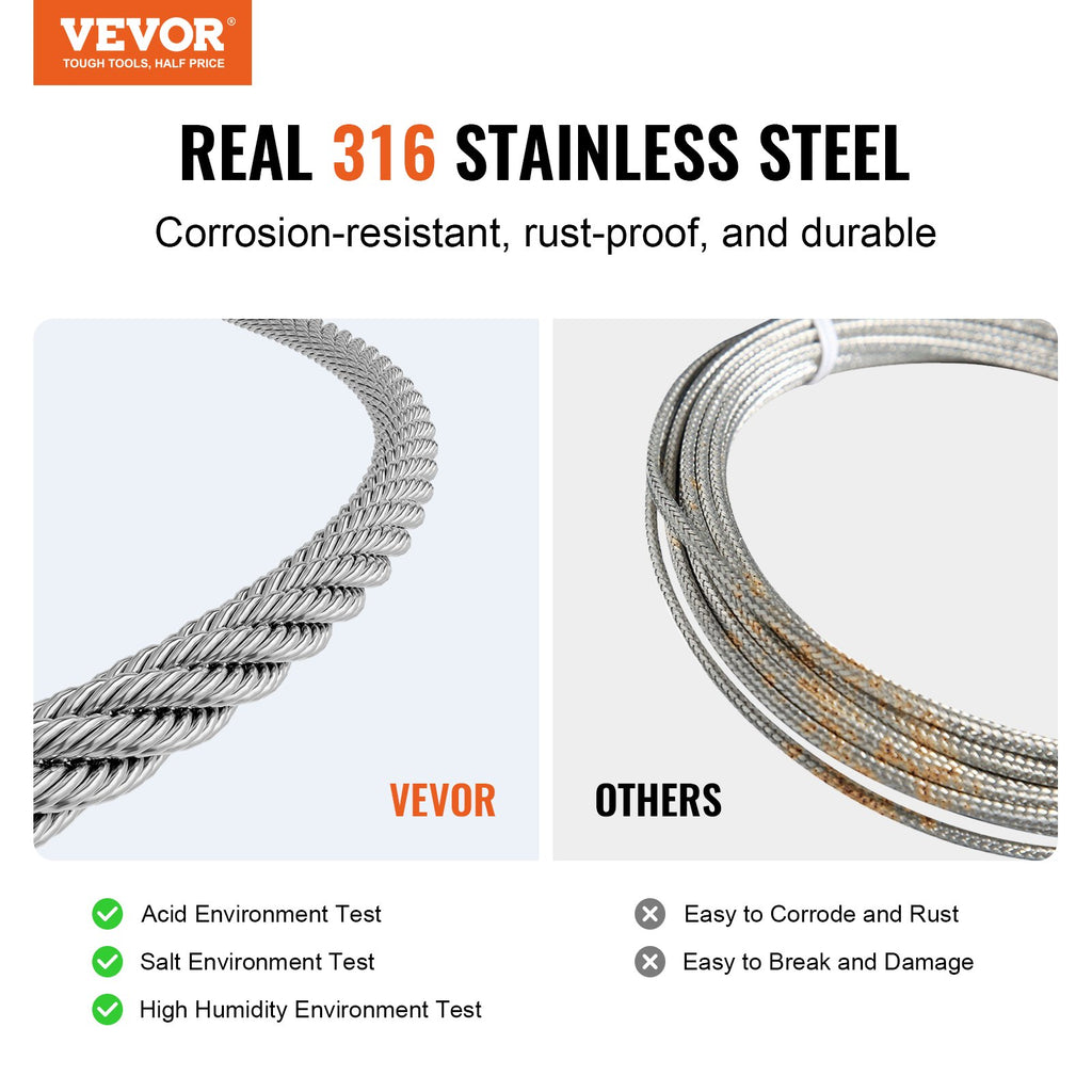Wire Rope Kit, 3.18 mm 305 m 316 Stainless Steel Cable with Cutter and Gloves, 7.1KN Breaking Strength, 7x7 Strands Construction Marine Aircraft Grade for Handrail Stair Decking Fence Outdoors