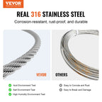 Wire Rope Kit, 3.18 mm 305 m 316 Stainless Steel Cable with Cutter and Gloves, 7.1KN Breaking Strength, 7x7 Strands Construction Marine Aircraft Grade for Handrail Stair Decking Fence Outdoors