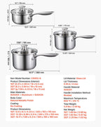 Stainless Steel Saucepan Set, 1 QT & 2 QT & 3 QT Saucepans with Glass Lids, Multipurpose Nonstick Stainless Steel Sauce Pot with Ergonomic Handle, Friendly for Oven, Dishwasher, Induction Cooker