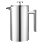 French Press Coffee Maker, 1 Liter Stainless Steel Coffee Press Tea Maker with Filter, Large Double Wall Insulated French Presses Cold Brew for Camping Travel Home Kitchen, Silver