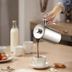 French Press Coffee Maker, 1 Liter Stainless Steel Coffee Press Tea Maker with Filter, Large Double Wall Insulated French Presses Cold Brew for Camping Travel Home Kitchen, Silver