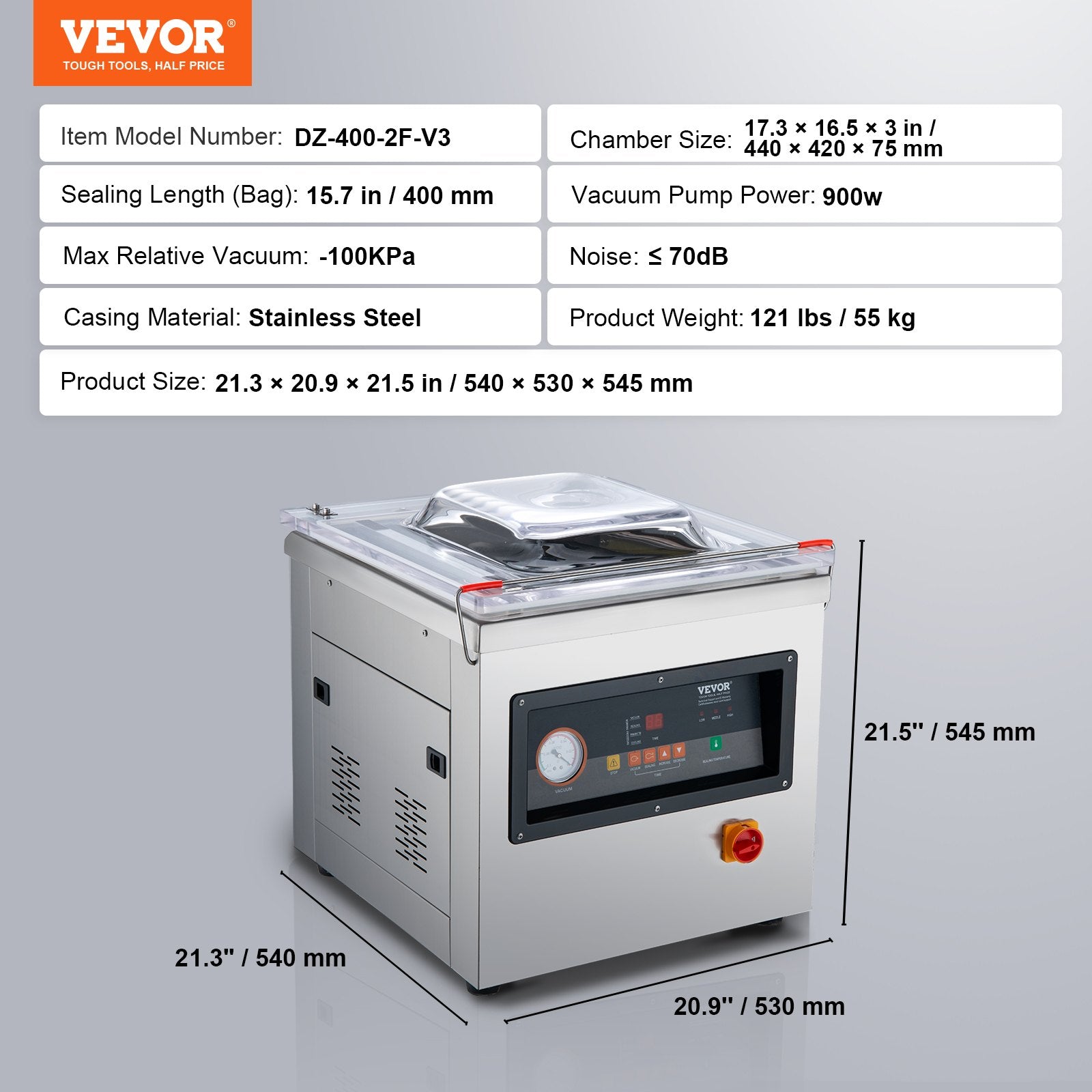 DZ-400/2F Automatic Vacuum Sealer Food Vacuum Sealing Packing Machine 220V