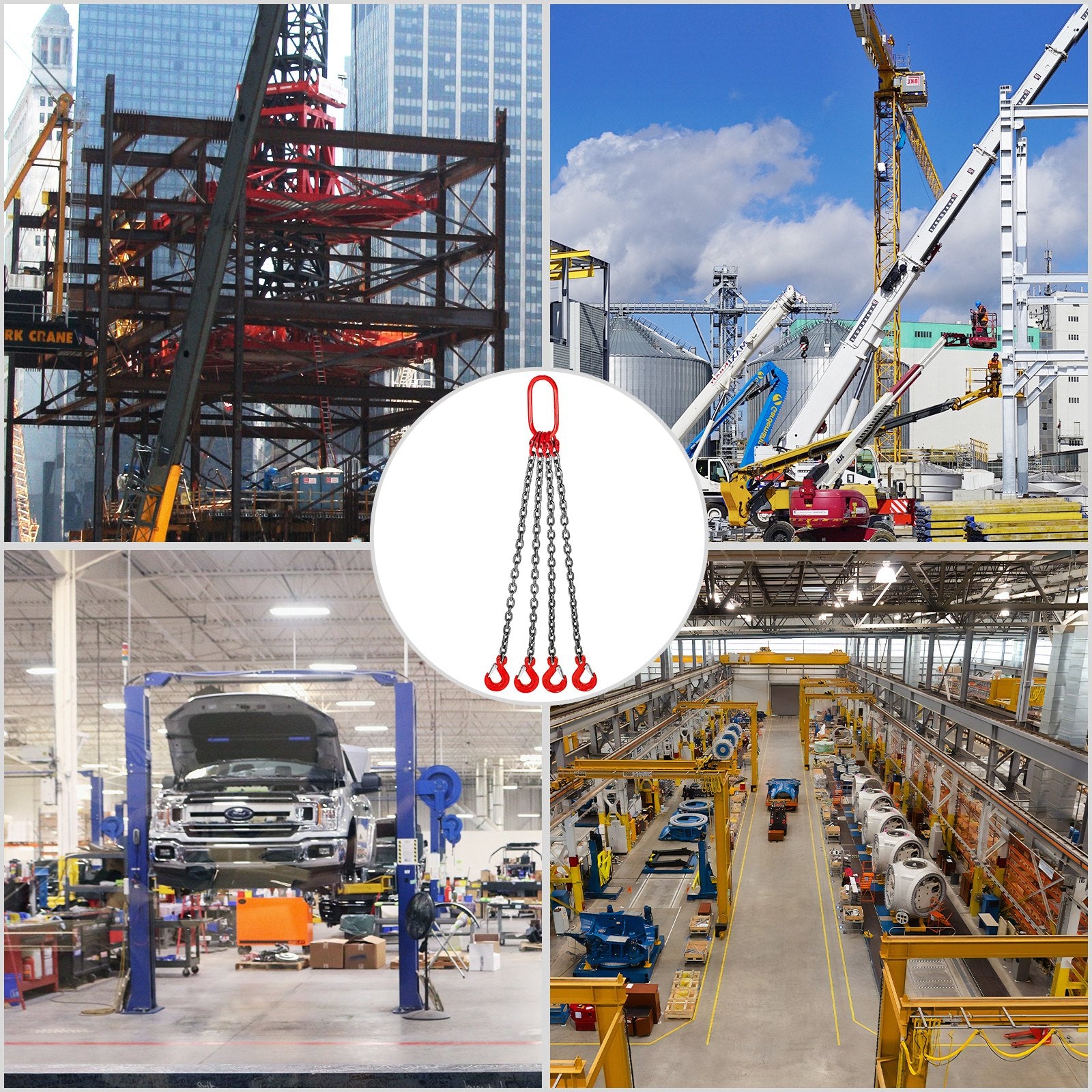 4 Legs Lifting Hook Chain Sling 2Mx8MM, 4T Lifting Chain Sling Legs Steel Factories Steel Powder Coating Lifting Chain High Temperature Resistance