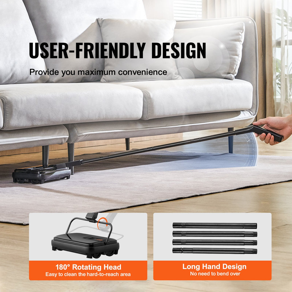 Carpet Sweeper, 200 mm Sweeping Paths, Floor Sweeper Manual Non Electric, 300 ml Dustbin Capacity with Comb for Home Office Rugs Hardwood Surfaces Wood Floors Laminate, Cleans Dust Pet Hair
