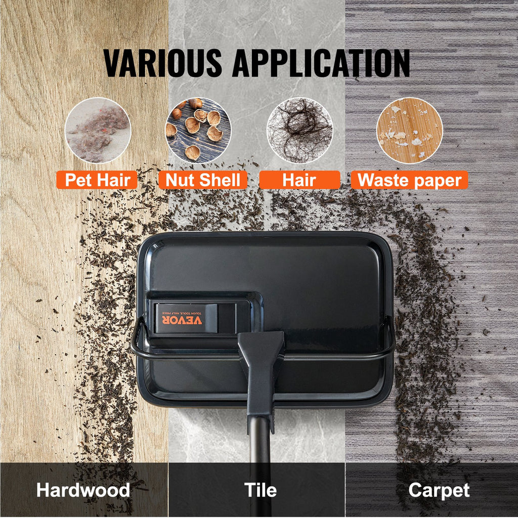 Carpet Sweeper, 200 mm Sweeping Paths, Floor Sweeper Manual Non Electric, 300 ml Dustbin Capacity with Comb for Home Office Rugs Hardwood Surfaces Wood Floors Laminate, Cleans Dust Pet Hair